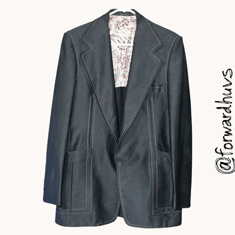 Vintage Sewell Supreme Black Contrast Stitch Blazer Sport Coat Men’s 42R
